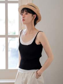 DAZY Áo dệt kim nữ Gân đan Khối Màu Giải trí - màu đen - Xem 5