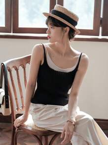 DAZY Áo dệt kim nữ Gân đan Khối Màu Giải trí - màu đen - Xem 6