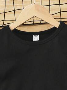 SHEIN Leap Crew Teen Girls Graphic Print Tee & Paperbag Waist Skirt - Black and White - View 4