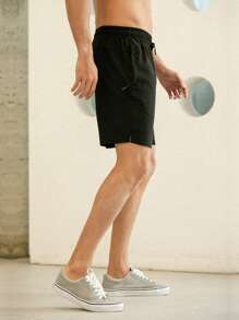 Quần Short Nam Dây kéo Túi màu trơn Giải trí - màu đen - Xem 6