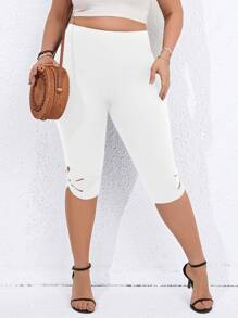 SHEIN LUNE Quần lót kích thước lớn Cắt ra màu trơn Giải trí - trắng - Xem 4