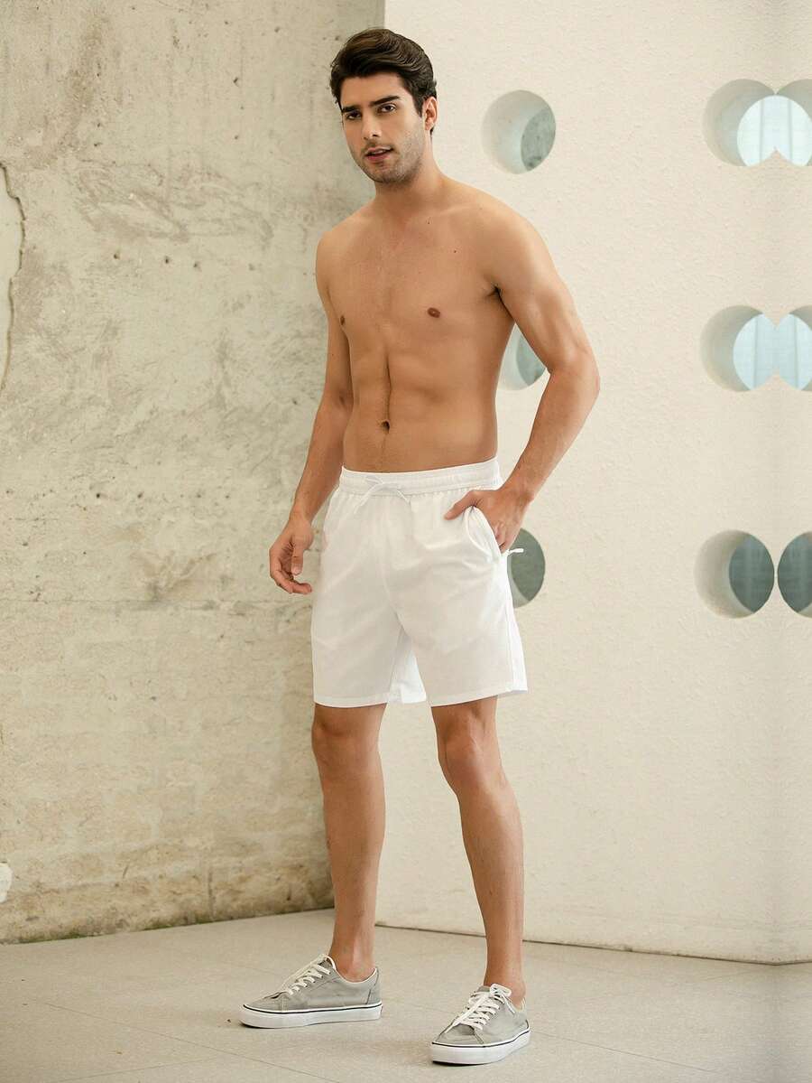 Men Solid Slant Pocket Shorts - White - View 1
