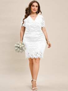 SHEIN Unity 大碼優雅扇型純色連衣裙 - 白色 - 查看 3