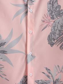 Manfinity RSRT 男士熱帶圖案襯衫和腰部抽繩短褲不帶T恤 - 粉色 - 查看 3