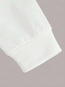 Sparklyn Tween Girl Solid Color Drop Shoulder Long Sleeve Casual Hooded Short Sweatshirt - White - View 3