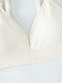 Solid Knot Detail Bikini Top - Beige - View 4