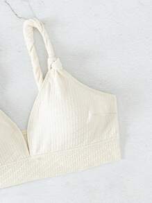 Solid Knot Detail Bikini Top - Beige - View 5