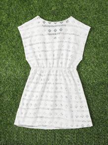 Tween Flicka Trendigt: Utskurna Detaljer Cover Up Klänning - Vitt - Visa 2