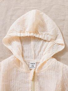 SHEIN Baby Solid Zip Up Hooded Jacket - Apricot - View 4