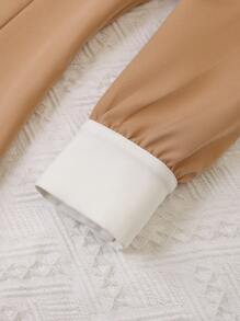 SHEIN Girls Contrast Collar Ruffle Hem Dress - Khaki - View 5