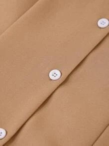 SHEIN Girls Contrast Collar Ruffle Hem Dress - Khaki - View 3