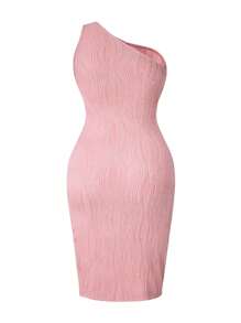 SHEIN Clasi 大碼單肩鏤空高衩連衣裙 - 粉色 - 查看 2