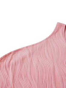 SHEIN Clasi 大碼單肩鏤空高衩連衣裙 - 粉色 - 查看 3