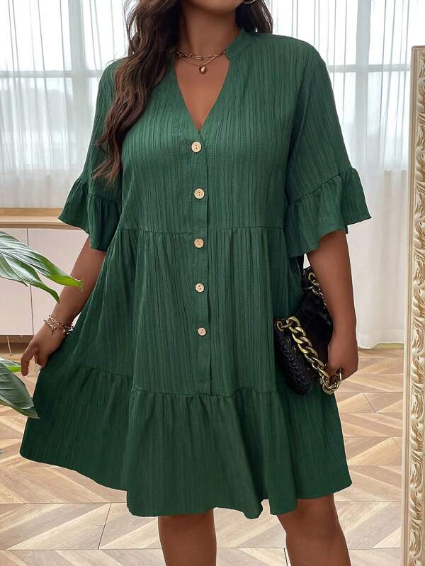 SHEIN LUNE Plus Flounce Sleeve Ruffle Hem Smock Dress