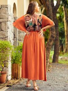 S BETRO Đầm Plus Size viền lá sen Paisley Boho - trái cam - Xem 2