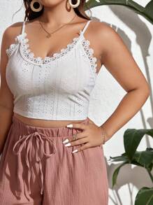 SHEIN Frenchy Plus Solid Cami Top & Knot Front Wide Leg Pants - Dusty Pink - View 4