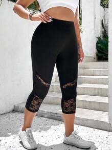 Celure Leggings con encaje en contraste - Negro - Ver 1