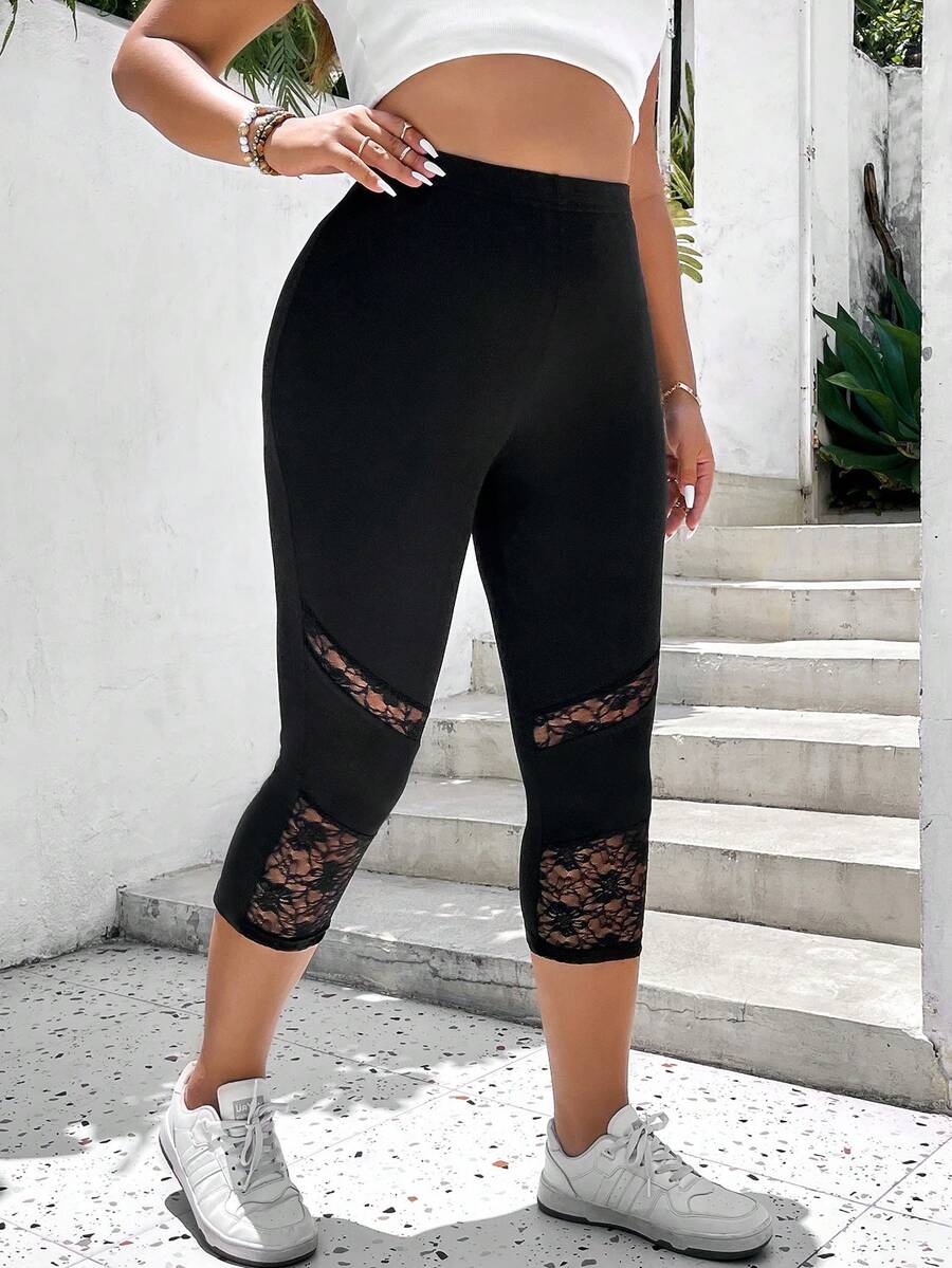 Celure Leggings con encaje en contraste - Negro - Ver 1
