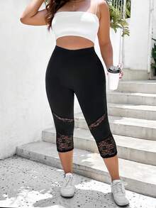 Celure Leggings con encaje en contraste - Negro - Ver 3