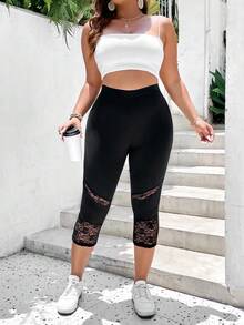 Celure Leggings con encaje en contraste - Negro - Ver 4