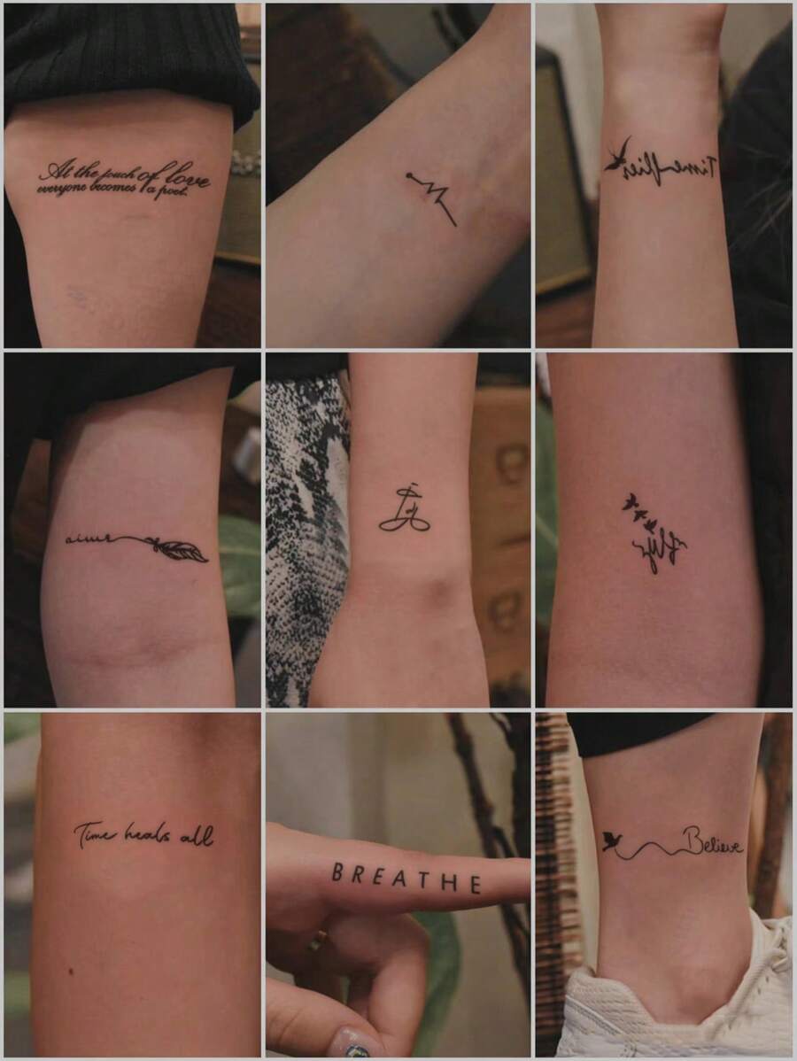 4 miếng dán hình xăm tạm thời hình con bướm, nhịp tim, chìa khóa màu đen, họa tiết chim bay cho ngón tay, cổ tay hoặc các bộ phận khác trên cơ thể - màu đen - Xem 1