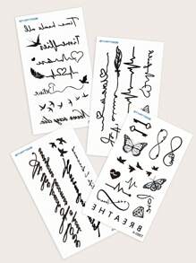 4 miếng dán hình xăm tạm thời hình con bướm, nhịp tim, chìa khóa màu đen, họa tiết chim bay cho ngón tay, cổ tay hoặc các bộ phận khác trên cơ thể - màu đen - Xem 7