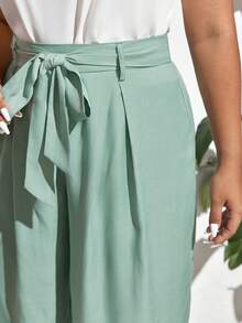 SHEIN Frenchy 大碼素色腰帶直筒褲 - 薄荷綠 - 查看 6
