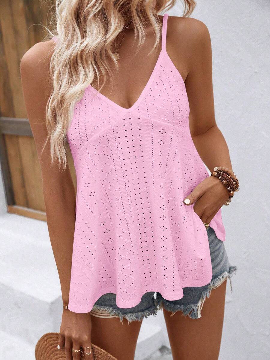 SHEIN LUNE Eyelet Embroidery Cami Top - Baby Pink - View 1