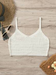 鏤空吊帶罩衫上衣 - 白色 - 查看 3