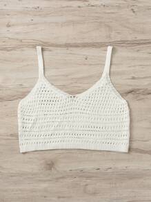 鏤空吊帶罩衫上衣 - 白色 - 查看 4