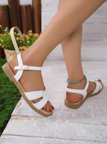 Xăng đan đế bằng Twist Decor cho nữ, Xăng đan quai ngang mắt cá màu trắng trang nhã - trắng - Xem 6
