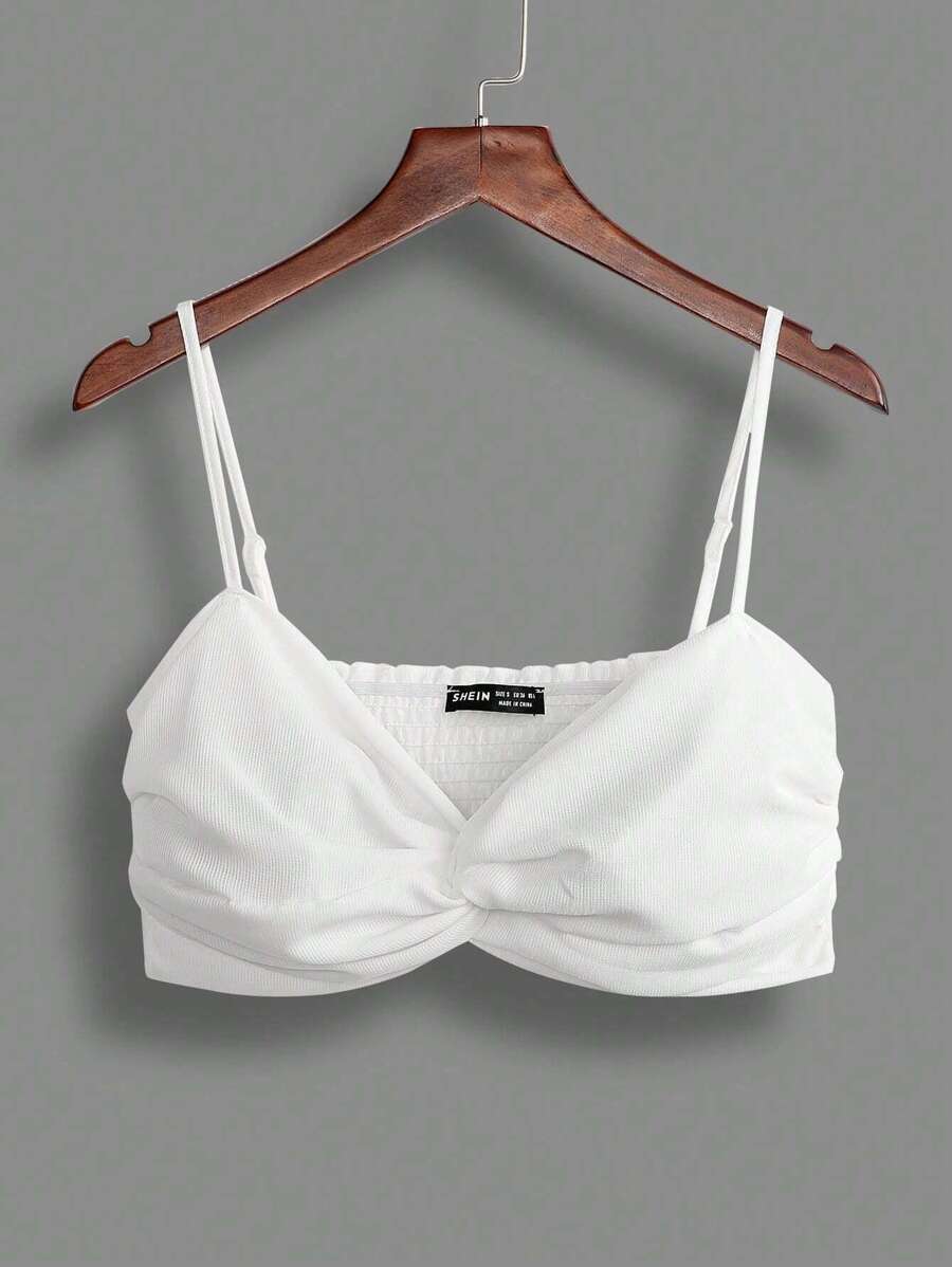 Breezaya Twist Front Shirred Back Cami Top - White - View 1