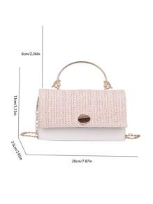 Mini Two Tone Flap Straw Bag Metal Decor, Summer Straw Beach Bag For Women, Vacation Essentials, Perfectly Matching With Beach Accessories Women, Hottest Beach Bags For Women, Fashion Summer Vacation Bag, Beach Essentials Women Bags For Vacation & Holiday, Perfect For Summer, Vacation & Beach