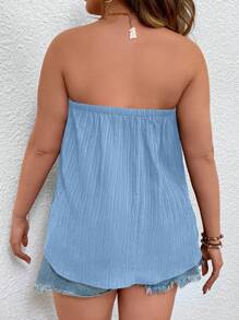 SHEIN LUNE áo nữ kích thước lớn Nút phía trước màu trơn Giải trí - Màu xanh lam - Xem 2