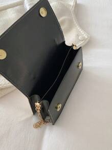 迷你雙色翻蓋草編包金屬裝飾 - 黑色 - 查看 7