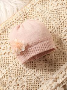 Newborn Photography Ruffle Trim Mesh Overlay Bodysuit & Hat & Headband - Coral Pink - View 7