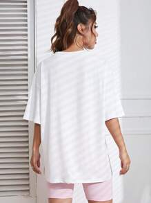 SHEIN EZwear Radio Tape & Letter Graphic Drop Shoulder Tee - White - View 2