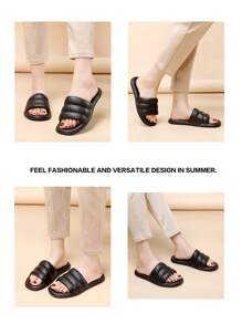 女士單帶拖鞋,黑色素色時尚拖鞋黑色