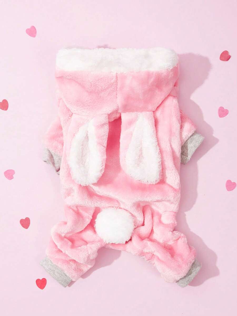 1pc Cute Rabbit Design Four Feet Home & Outdoor Flannel Warm & Comfy Outfit - Pink - View 1