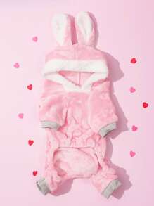 1pc Cute Rabbit Design Four Feet Home & Outdoor Flannel Warm & Comfy Outfit - Pink - View 4