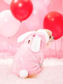 1pc Cute Rabbit Design Four Feet Home & Outdoor Flannel Warm & Comfy Outfit - Pink - View 6