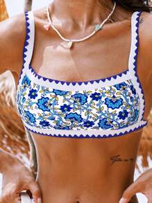 花卉印花鞭缝比基尼上衣 夏季
