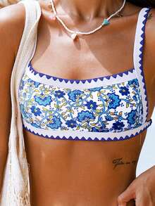花卉印花鞭缝比基尼上衣 夏季
