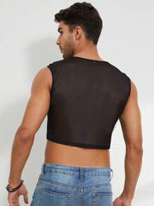 Hombres Top tank crop de malla - Negro - Ver 2