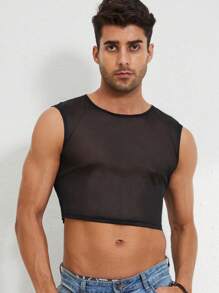 Hombres Top tank crop de malla - Negro - Ver 4