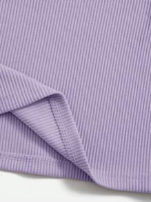 SHEIN Essnce Bộ đồ hai mảnh nữ Gân đan màu trơn Giải trí - Màu Lilac Tím - Xem 4
