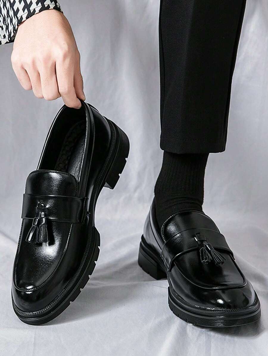 Business Black Dress Shoes For Men, Tassel Decor Dress Loafers - màu đen - Xem 1