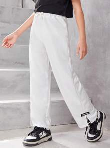 SHEIN Cô gái Tween Chi tiết Patched thư Nút phía trước Quần thể thao - trắng - Xem 2