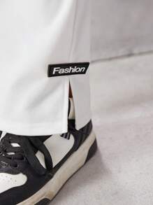 SHEIN Cô gái Tween Chi tiết Patched thư Nút phía trước Quần thể thao - trắng - Xem 6