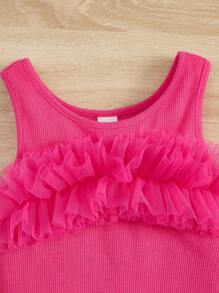 SHEIN Niñas Top tank ribete con fruncido - Rosa Fucsia - Ver 3